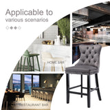 NNEDSZ 2X Velvet Bar Stools with Studs Trim Wooden Legs Tufted Dining Chairs Kitchen
