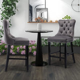 NNEDSZ 2X Velvet Bar Stools with Studs Trim Wooden Legs Tufted Dining Chairs Kitchen
