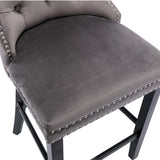 NNEDSZ 2X Velvet Bar Stools with Studs Trim Wooden Legs Tufted Dining Chairs Kitchen