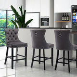 NNEDSZ 2X Velvet Bar Stools with Studs Trim Wooden Legs Tufted Dining Chairs Kitchen