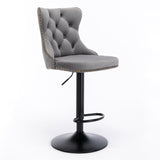 NNEDSZ 4x Height Adjustable Swivel Bar Stool Velvet Nailhead Barstool with Footrest