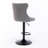 NNEDSZ 4x Height Adjustable Swivel Bar Stool Velvet Nailhead Barstool with Footrest