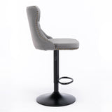 NNEDSZ 4x Height Adjustable Swivel Bar Stool Velvet Nailhead Barstool with Footrest
