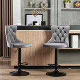 NNEDSZ 2x Height Adjustable Swivel Bar Stool Velvet Nailhead Barstool with Footrest