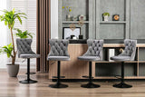 NNEDSZ 2x Height Adjustable Swivel Bar Stool Velvet Nailhead Barstool with Footrest