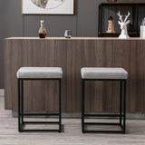 NNEDSZ 2x Counter Height Bar Stools with Footrest Backless Kitchen Dining Cafe Chair with Thick Cushion & Sturdy Metal Steel Frame-Grey