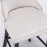 NNEDSZ 4x Velvet Upholstered Button Tufted Bar Stools with Wood Legs and Studs-Beige