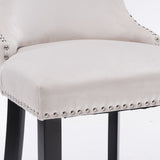 NNEDSZ 2x Velvet Upholstered Button Tufted Bar Stools with Wood Legs and Studs-Beige
