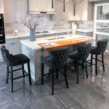 NNEDSZ 4x Velvet Upholstered Button Tufted Bar Stools with Wood Legs and Studs-Black