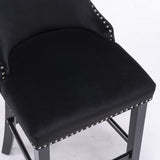 NNEDSZ 4x Velvet Upholstered Button Tufted Bar Stools with Wood Legs and Studs-Black