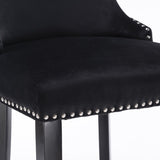 NNEDSZ 4x Velvet Upholstered Button Tufted Bar Stools with Wood Legs and Studs-Black