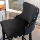 NNEDSZ 4x Velvet Upholstered Button Tufted Bar Stools with Wood Legs and Studs-Black