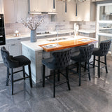 NNEDSZ 2x Velvet Upholstered Button Tufted Bar Stools with Wood Legs and Studs-Black