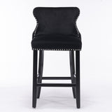 NNEDSZ 2x Velvet Upholstered Button Tufted Bar Stools with Wood Legs and Studs-Black