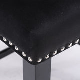 NNEDSZ 2x Velvet Upholstered Button Tufted Bar Stools with Wood Legs and Studs-Black