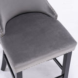 NNEDSZ 4x Velvet Upholstered Button Tufted Bar Stools with Wood Legs and Studs-Grey