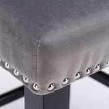 NNEDSZ 4x Velvet Upholstered Button Tufted Bar Stools with Wood Legs and Studs-Grey