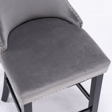 NNEDSZ 2x Velvet Upholstered Button Tufted Bar Stools with Wood Legs and Studs-Grey