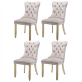 NNEDSZ 4x Velvet Dining Chairs Upholstered Tufted Kithcen Chair with Solid Wood Legs Stud Trim and Ring-Beige