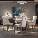 NNEDSZ 4x Velvet Dining Chairs Upholstered Tufted Kithcen Chair with Solid Wood Legs Stud Trim and Ring-Beige