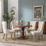 NNEDSZ 4x Velvet Dining Chairs Upholstered Tufted Kithcen Chair with Solid Wood Legs Stud Trim and Ring-Beige
