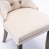NNEDSZ 4x Velvet Dining Chairs Upholstered Tufted Kithcen Chair with Solid Wood Legs Stud Trim and Ring-Beige
