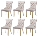 NNEDSZ 6x Velvet Dining Chairs Upholstered Tufted Kithcen Chair with Solid Wood Legs Stud Trim and Ring-Beige