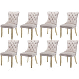 NNEDSZ 8x Velvet Dining Chairs Upholstered Tufted Kithcen Chair with Solid Wood Legs Stud Trim and Ring-Beige