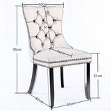 NNEDSZ 8x Velvet Dining Chairs Upholstered Tufted Kithcen Chair with Solid Wood Legs Stud Trim and Ring-Beige