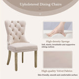 NNEDSZ 8x Velvet Dining Chairs Upholstered Tufted Kithcen Chair with Solid Wood Legs Stud Trim and Ring-Beige