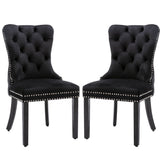 NNEDSZ 6x Velvet Dining Chairs Upholstered Tufted Kithcen Chair with Solid Wood Legs Stud Trim and Ring-Black