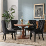 NNEDSZ 6x Velvet Dining Chairs Upholstered Tufted Kithcen Chair with Solid Wood Legs Stud Trim and Ring-Black