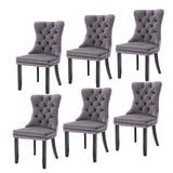 NNEDSZ 6x Velvet Dining Chairs Upholstered Tufted Kithcen Chair with Solid Wood Legs Stud Trim and Ring-Gray