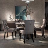 NNEDSZ 6x Velvet Dining Chairs Upholstered Tufted Kithcen Chair with Solid Wood Legs Stud Trim and Ring-Gray
