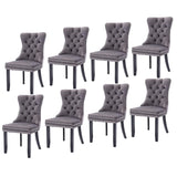 NNEDSZ 8x Velvet Dining Chairs Upholstered Tufted Kithcen Chair with Solid Wood Legs Stud Trim and Ring-Gray