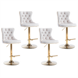 NNEDSZ 4x Height Adjustable Swivel Bar Stool Velvet Studs Barstool with Footrest and Golden Base- Beige