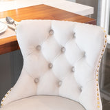 NNEDSZ 4x Height Adjustable Swivel Bar Stool Velvet Studs Barstool with Footrest and Golden Base- Beige