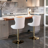 NNEDSZ 2x Height Adjustable Swivel Bar Stool Velvet Studs Barstool with Footrest and Golden Base- Beige