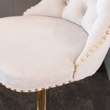 NNEDSZ 2x Height Adjustable Swivel Bar Stool Velvet Studs Barstool with Footrest and Golden Base- Beige