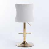 NNEDSZ 2x Height Adjustable Swivel Bar Stool Velvet Studs Barstool with Footrest and Golden Base- Beige