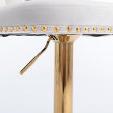NNEDSZ 2x Height Adjustable Swivel Bar Stool Velvet Studs Barstool with Footrest and Golden Base- Beige