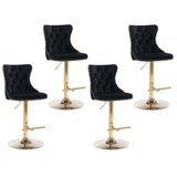 NNEDSZ 4x Height Adjustable Swivel Bar Stool Velvet Studs Barstool with Footrest and Golden Base- Black