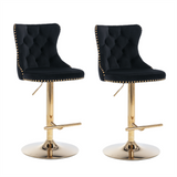 NNEDSZ 4x Height Adjustable Swivel Bar Stool Velvet Studs Barstool with Footrest and Golden Base- Black