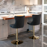 NNEDSZ 4x Height Adjustable Swivel Bar Stool Velvet Studs Barstool with Footrest and Golden Base- Black