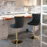 NNEDSZ 4x Height Adjustable Swivel Bar Stool Velvet Studs Barstool with Footrest and Golden Base- Black