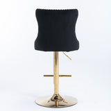 NNEDSZ 2x Height Adjustable Swivel Bar Stool Velvet Studs Barstool with Footrest and Golden Base- Black