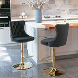 NNEDSZ 2x Height Adjustable Swivel Bar Stool Velvet Studs Barstool with Footrest and Golden Base- Black