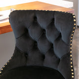 NNEDSZ 2x Height Adjustable Swivel Bar Stool Velvet Studs Barstool with Footrest and Golden Base- Black