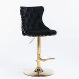 NNEDSZ 2x Height Adjustable Swivel Bar Stool Velvet Studs Barstool with Footrest and Golden Base- Black