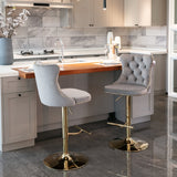 NNEDSZ 2x Height Adjustable Swivel Bar Stool Velvet Studs Barstool with Footrest and Golden Base- Grey